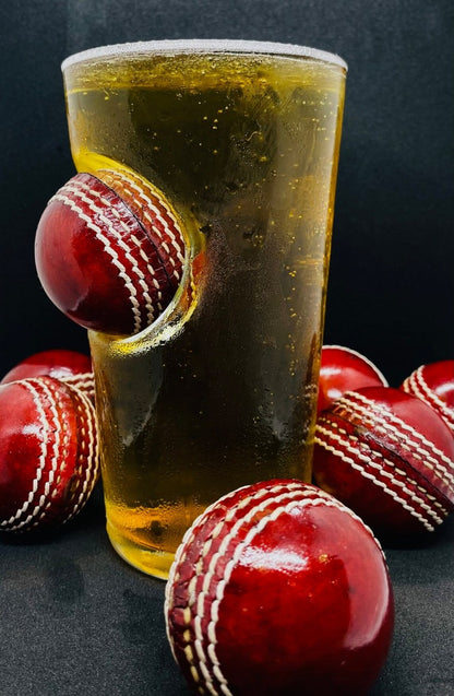 Cricket Gift 20oz Pint Glass with Mini quality Leather Cricket Ball Embedded into the glass