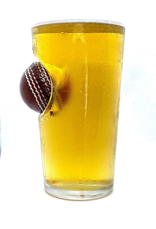 Cricket Gift 20oz Pint Glass with Mini quality Leather Cricket Ball Embedded into the glass