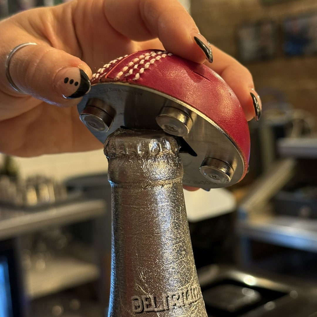 Half Cricket Ball Bottle Opener, Fridge Magnet and Paperweight