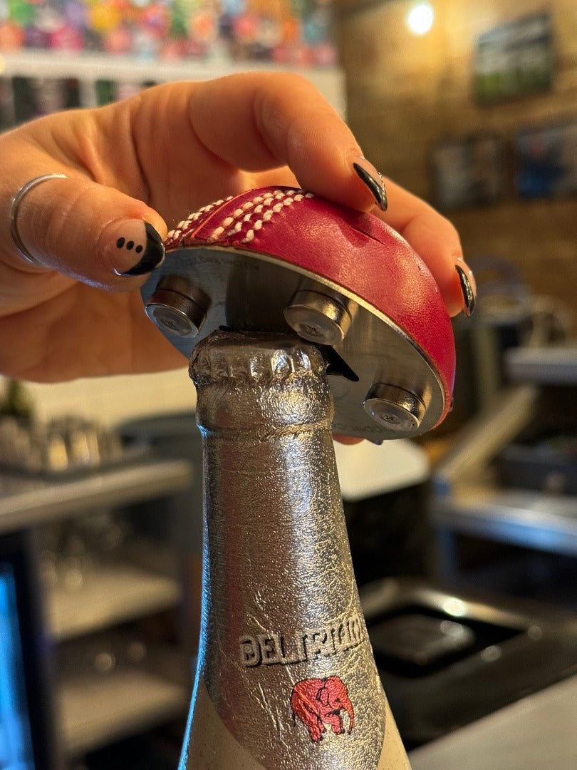 Half Cricket Ball Bottle Opener, Fridge Magnet and Paperweight