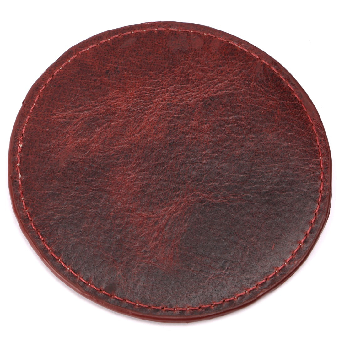 CRICKET-GIFTS - Buffalo Leather Coaster | White Cricket Ball Stitching | Durable & Elegant Design | Ideal for Dining & Coffee Tables | Cricket Ball Coaster, Red, One Size