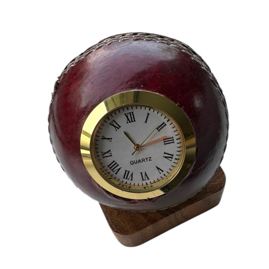 CRICKET-GIFTS - Quartz Cricket Ball Clock | Unique Sporting Design | Durable Leather & Brass | Precise Timekeeping | Decorative Centrepiece, Red, One Size, Wood