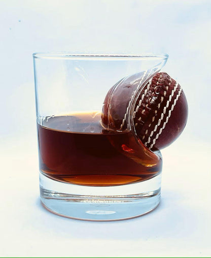 Cricket whisky glass | unique 12oz mixer glass with embedded souvenir mini cricket ball | cricket gift | made in uk | cricket gifts for men