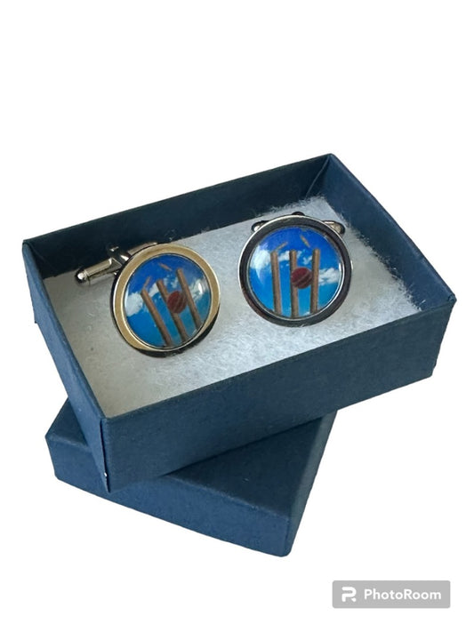 Handmade Sports Themed - Cricket Inspired - Silver Plated Cufflinks