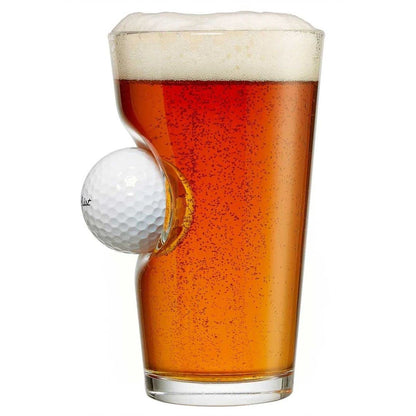 Golf Ball Pint Glass - Gift idea - 20oz Pint Glass - Real Golf Ball Embedded in The Beer Glass - Unique Birthday Golf Gift - Fathers Day Golf Gifts