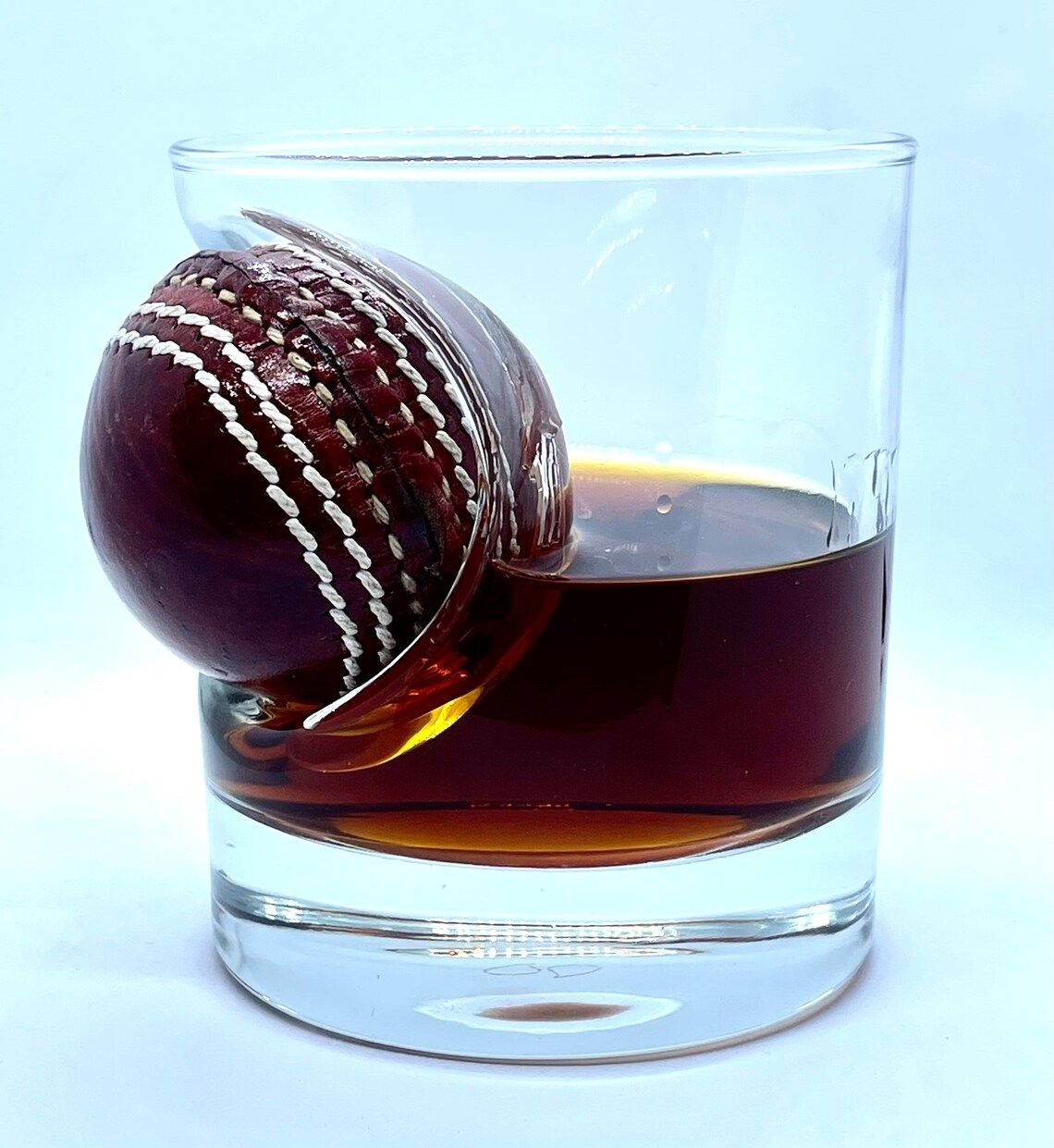 Cricket whisky glass | unique 12oz mixer glass with embedded souvenir mini cricket ball | cricket gift | made in uk | cricket gifts for men